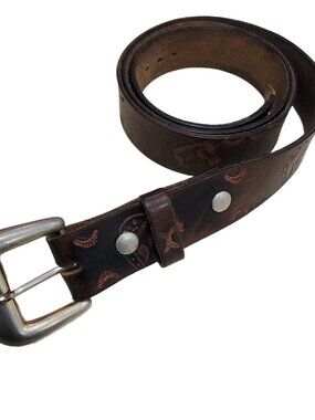 Vintage Century Canada Brass Buckle 47" Womens Leather Belt Western Pony 80s